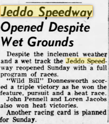 Jeddo Speedway - June 21 1954 Article